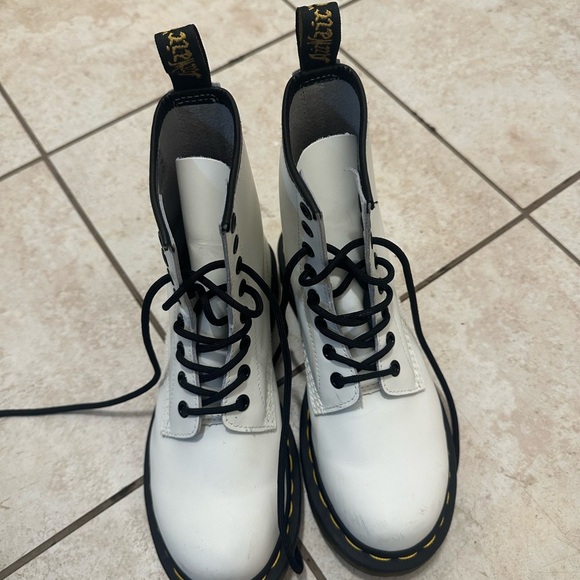 Dr. Martens White Boots with Black and Yellow Accents - Picture 1 of 8